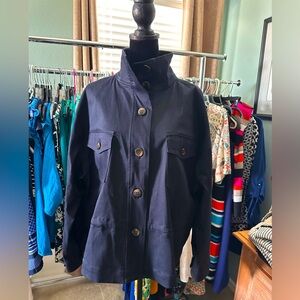 Ann Taylor Factory dark denim Jacket Size L stretch fabric